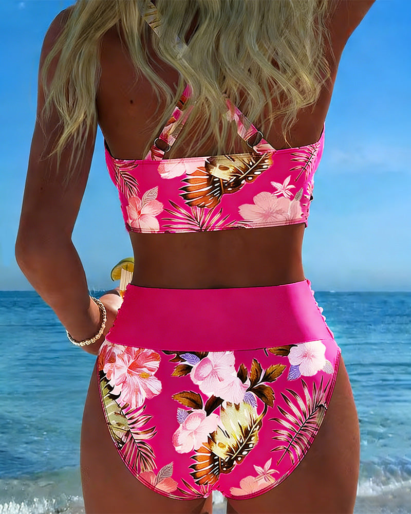 Beatrice Bikini with Contrasting Floral Print and Slit