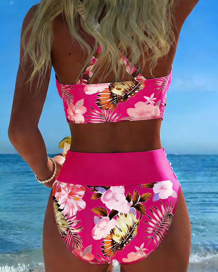 Beatrice Bikini with Contrasting Floral Print and Slit