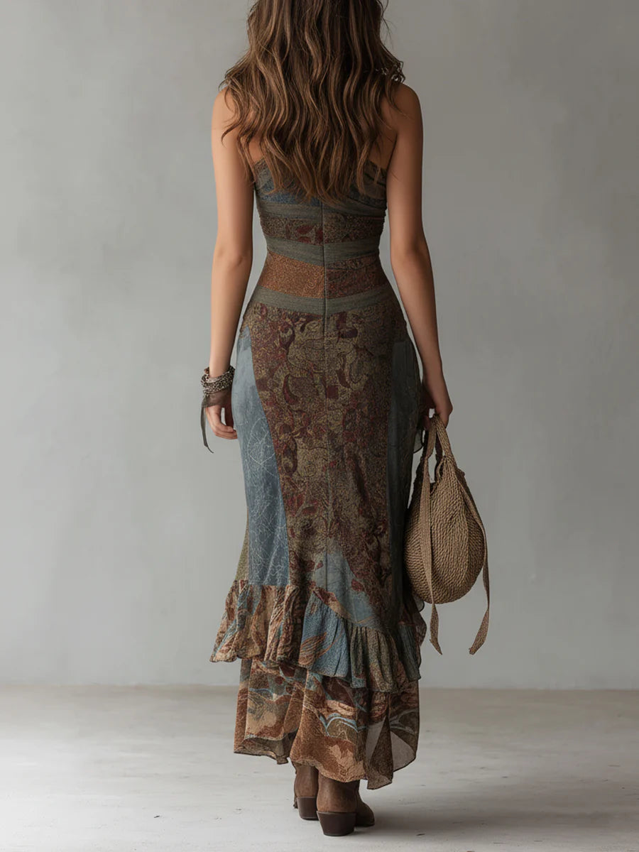 Eloise | Asymmetric Ethnic-Print Maxi Dress