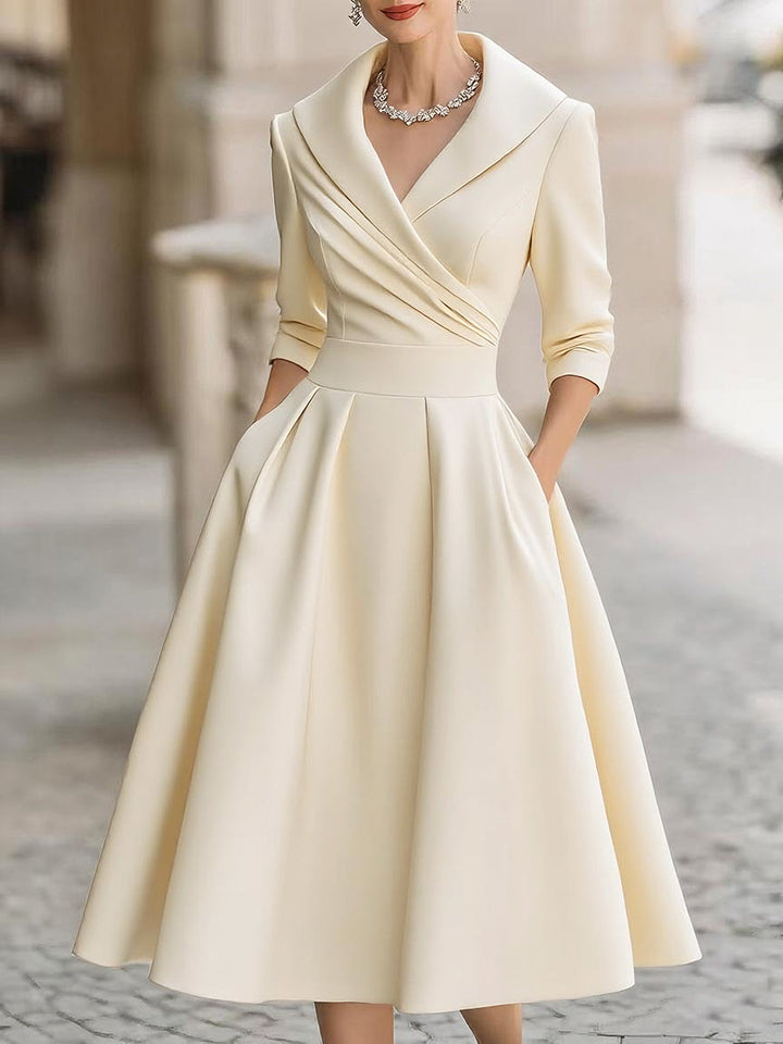 Vivienne satin midi dress in beige