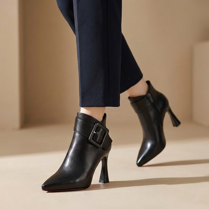 Tamera | Signature Ankle Boots with Heel & Oversized Buckle