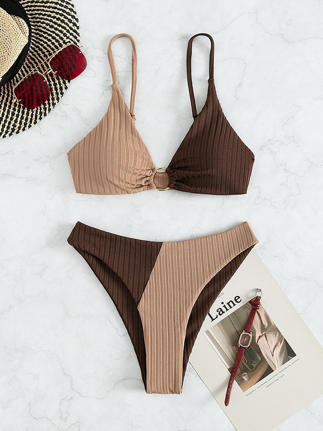Inga | Ribbed Two Tone High Leg Bikini
