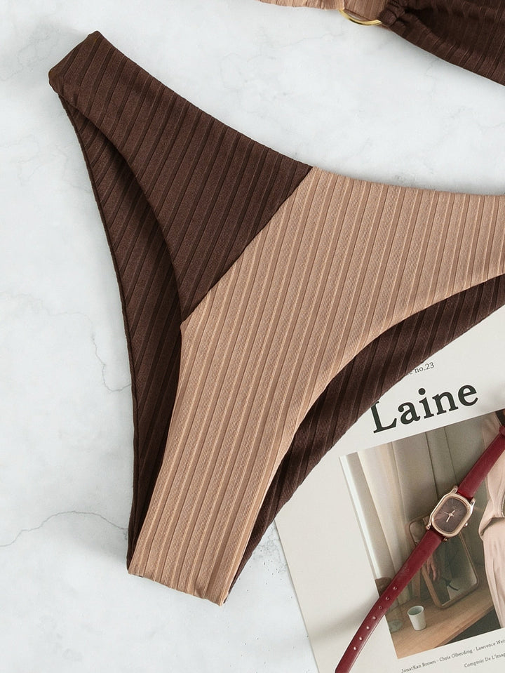 Inga | Ribbed Two Tone High Leg Bikini