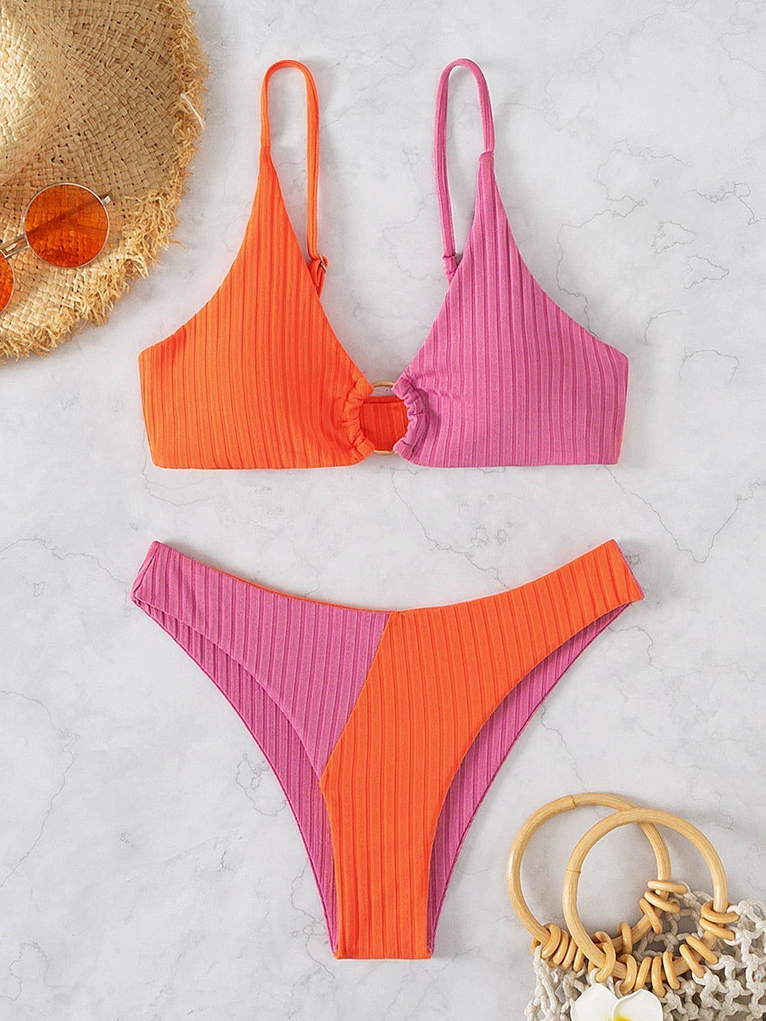 Inga | Ribbed Two Tone High Leg Bikini