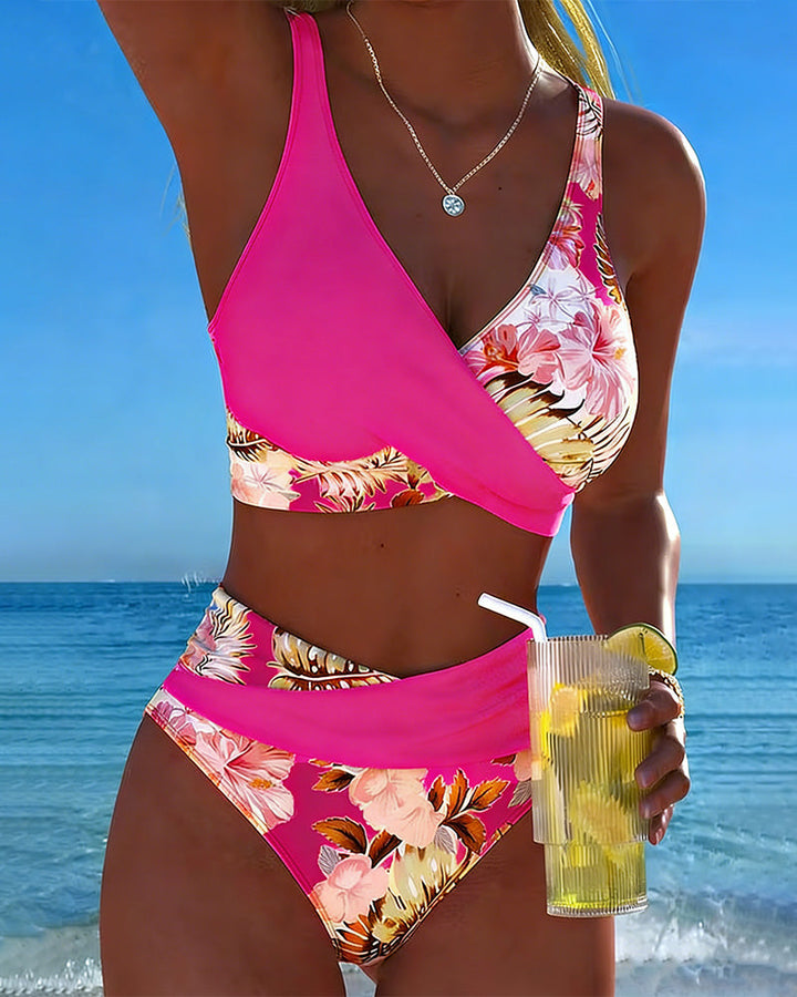 Beatrice Bikini with Contrasting Floral Print and Slit