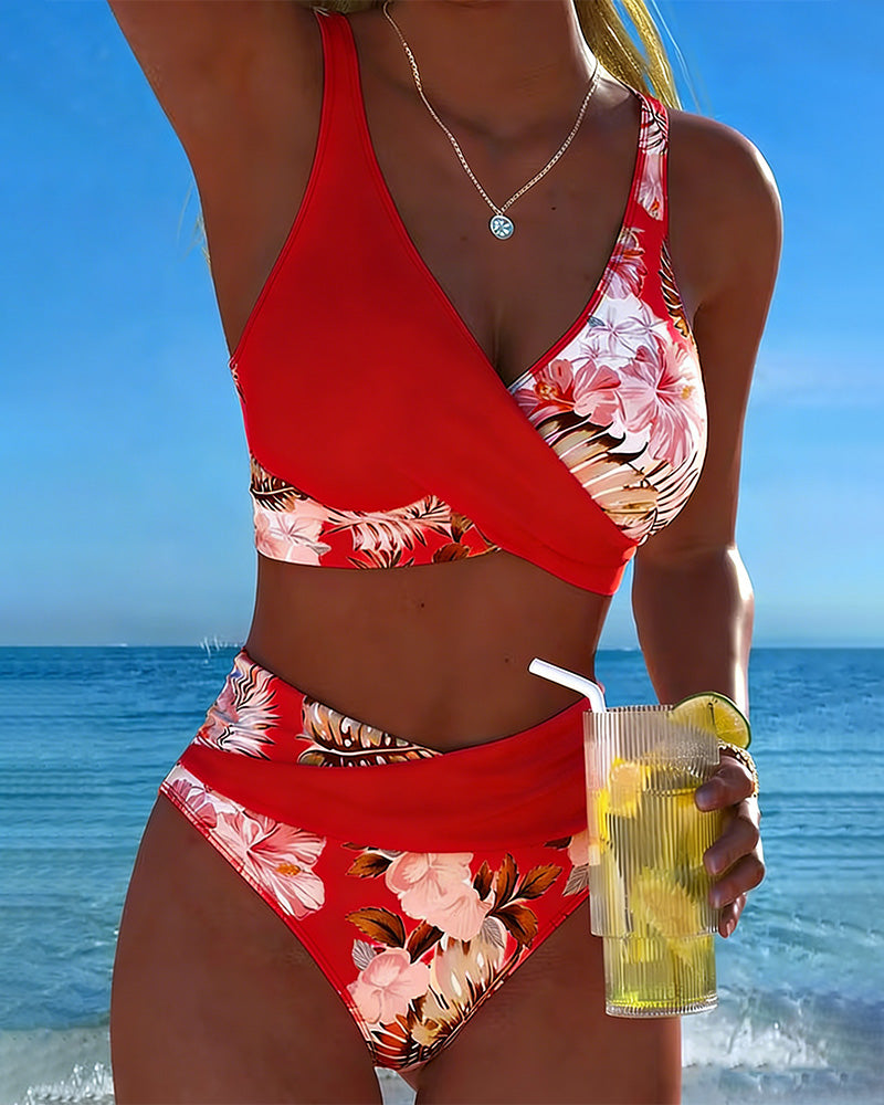 Beatrice Bikini with Contrasting Floral Print and Slit