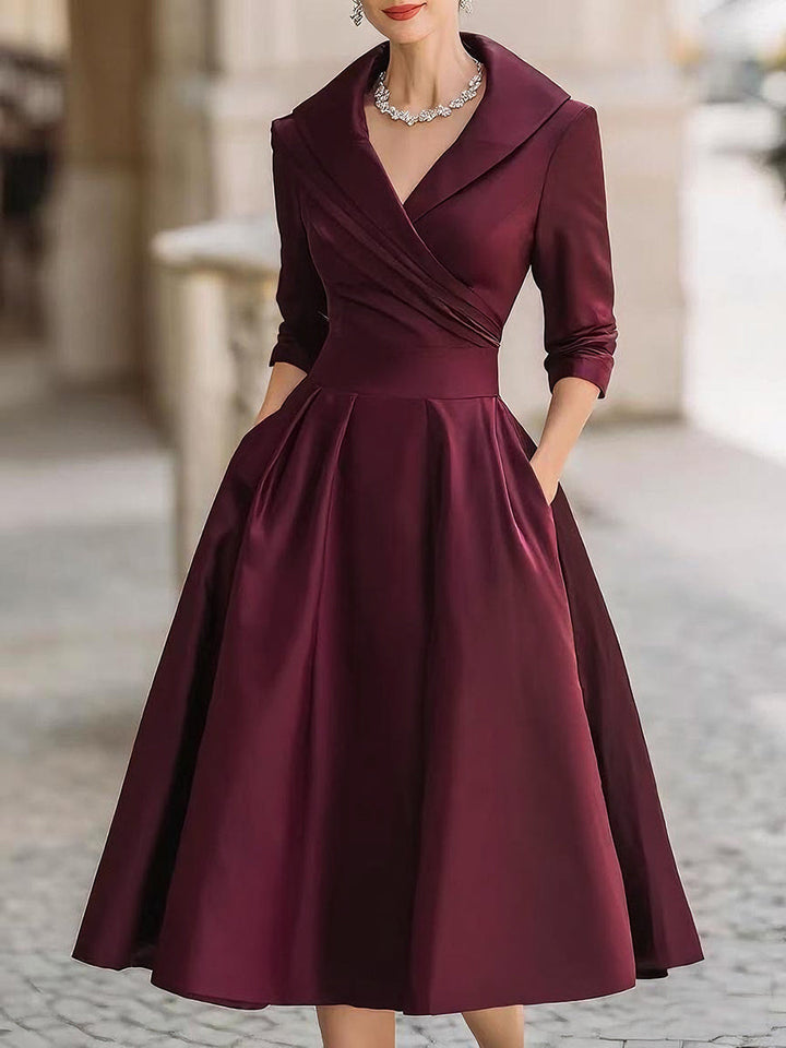 Vivienne satin midi dress in burgundy