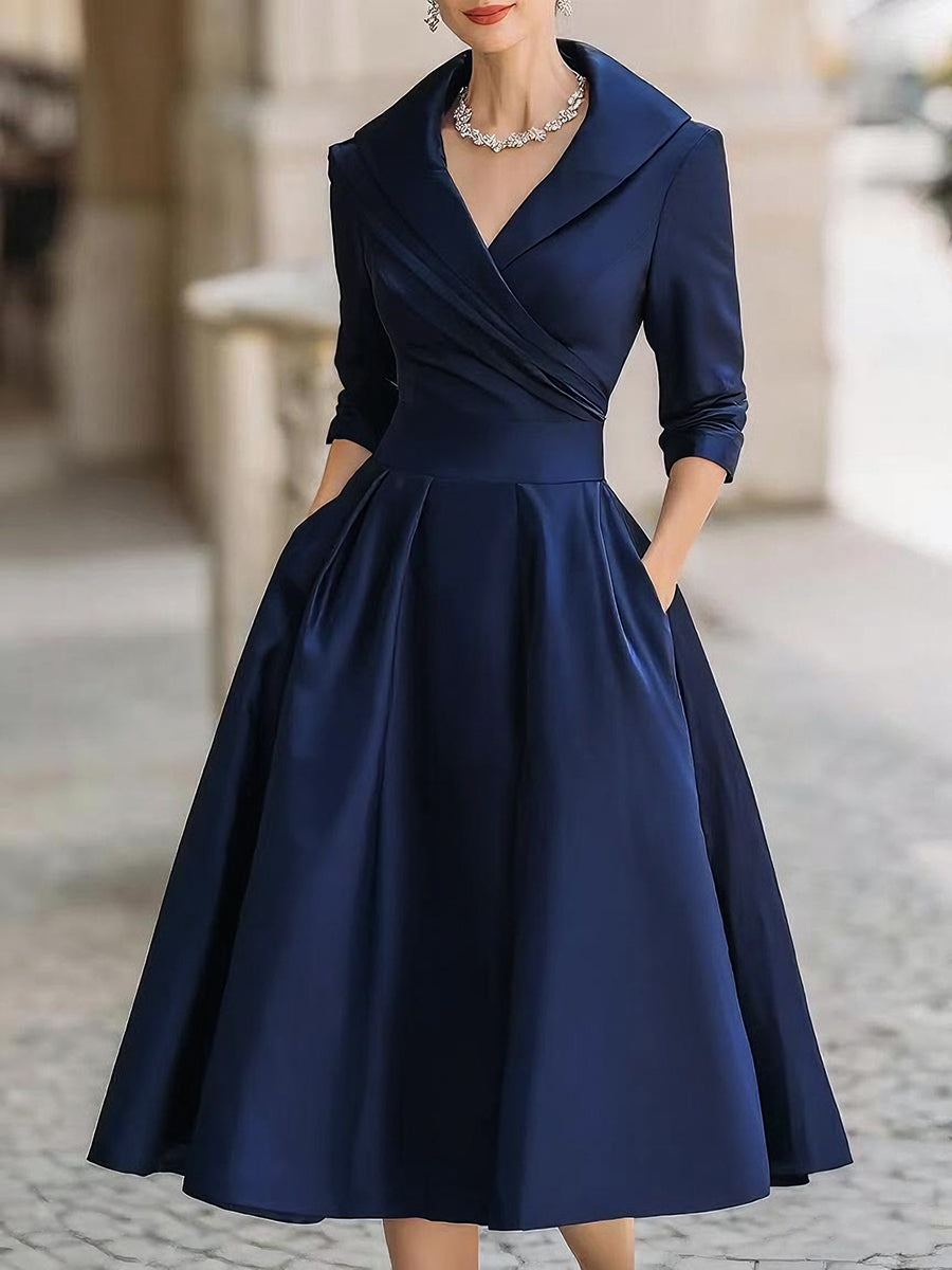 Vivienne satin midi dress in navy