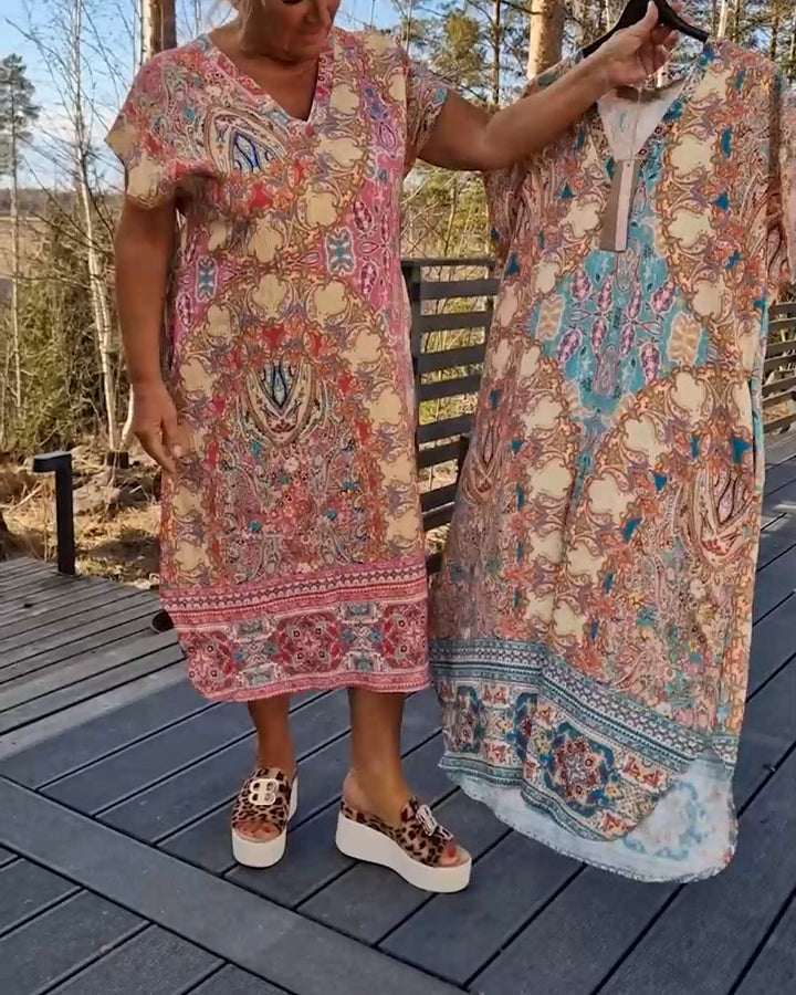 Anne | Printed V Neck Midi Dress