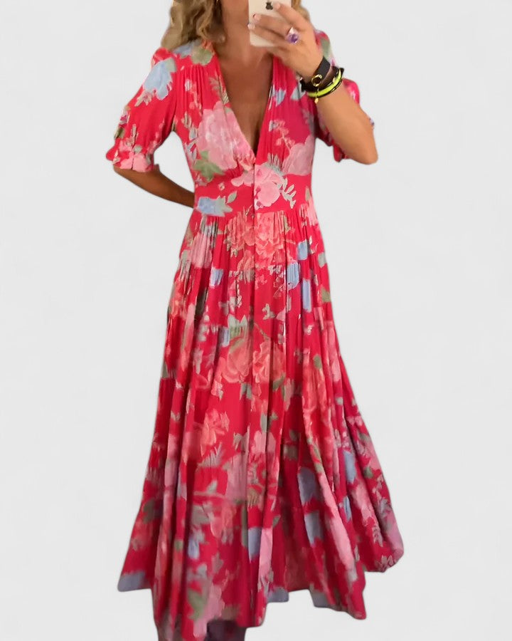 Shira | Elegant Floral V-neck Dress