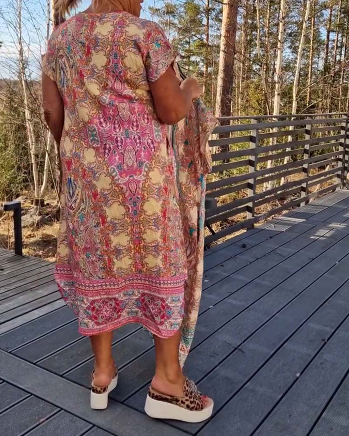 Anne | Printed V Neck Midi Dress