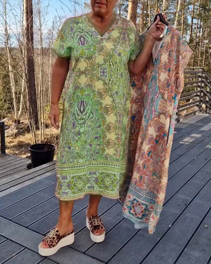 Anne | Printed V Neck Midi Dress