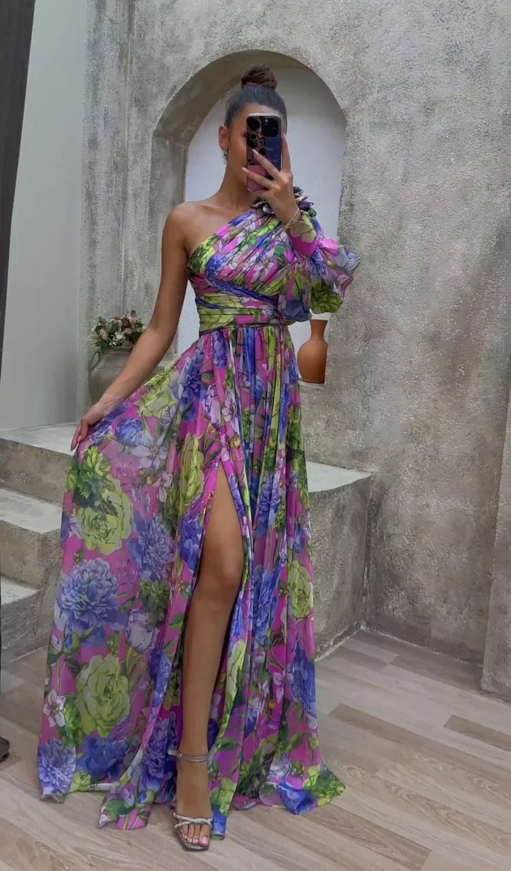 Regina | Elegant Flowy Shoulder Dress for Summer Events