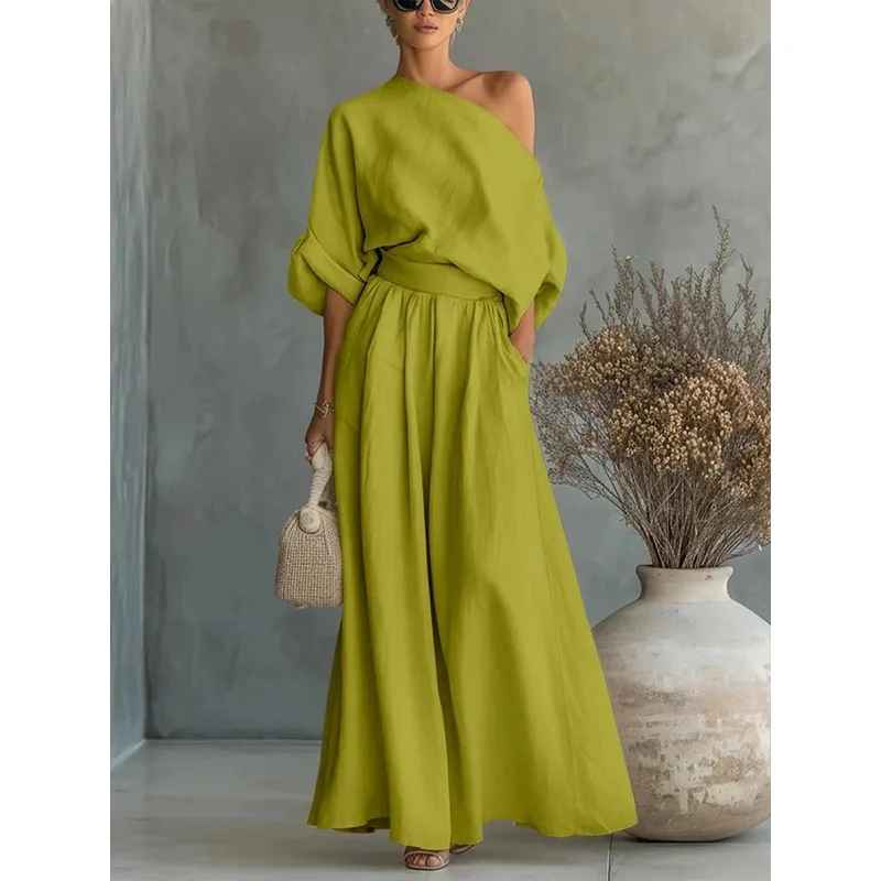 Christine | Soft Off-Shoulder Top and Tapered Pants Set