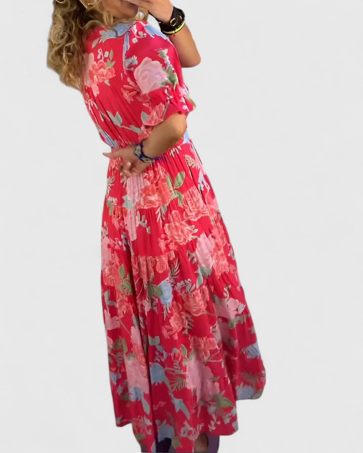 Shira | Elegant Floral V-neck Dress