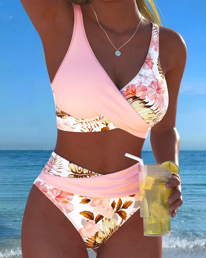 Beatrice Bikini with Contrasting Floral Print and Slit