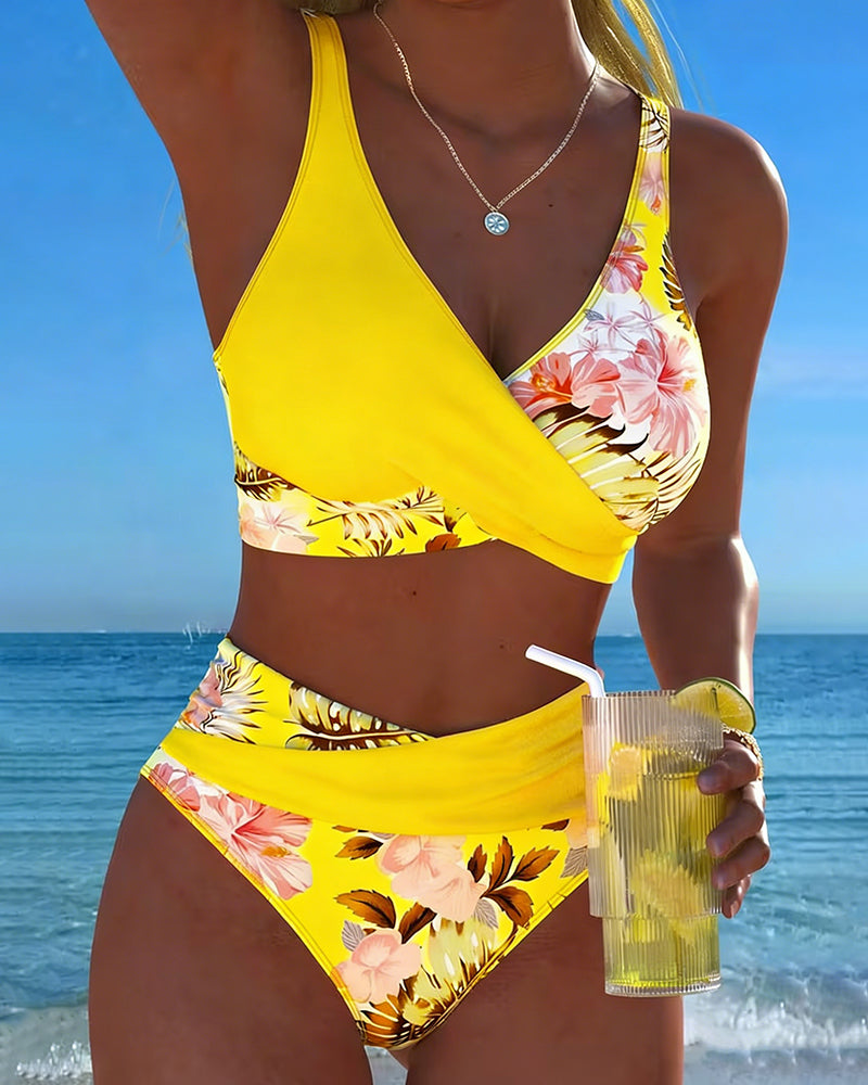 Beatrice Bikini with Contrasting Floral Print and Slit