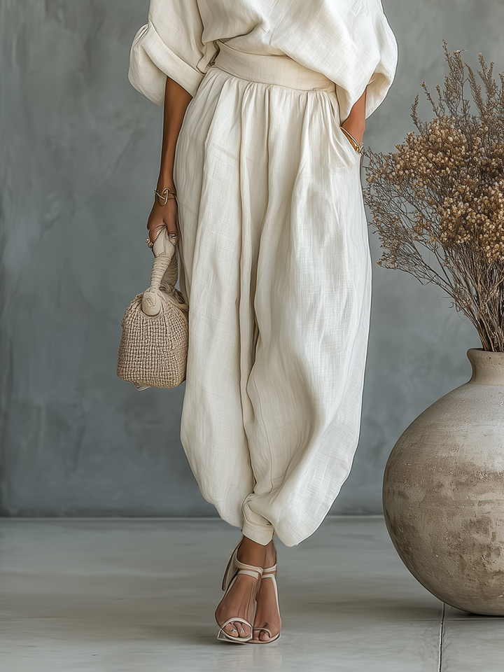 Christine | Soft Off-Shoulder Top and Tapered Pants Set