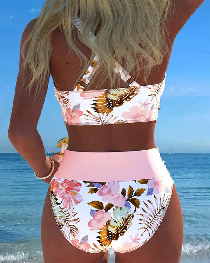 Beatrice Bikini with Contrasting Floral Print and Slit
