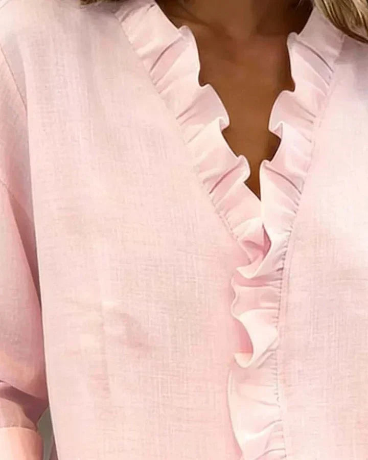 Mira | Blouse with Ruffles, V-Neck and Long Sleeves