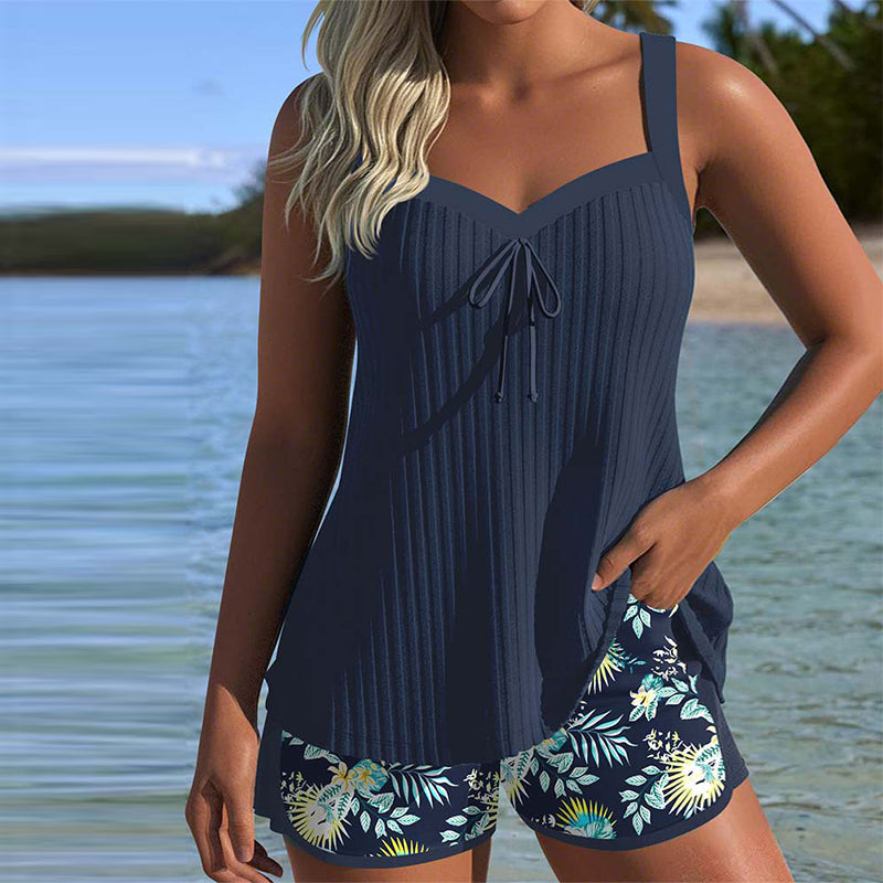 Margaret Striped Tankini with Two-Piece Beach Shorts