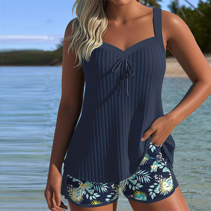 Margaret Striped Tankini with Two-Piece Beach Shorts
