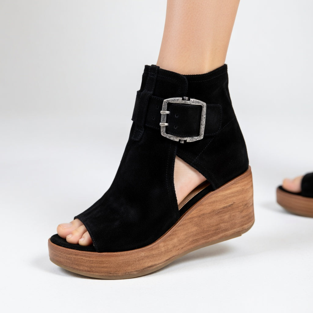 Lynda — Open-toe wedge ankle boots — modern style