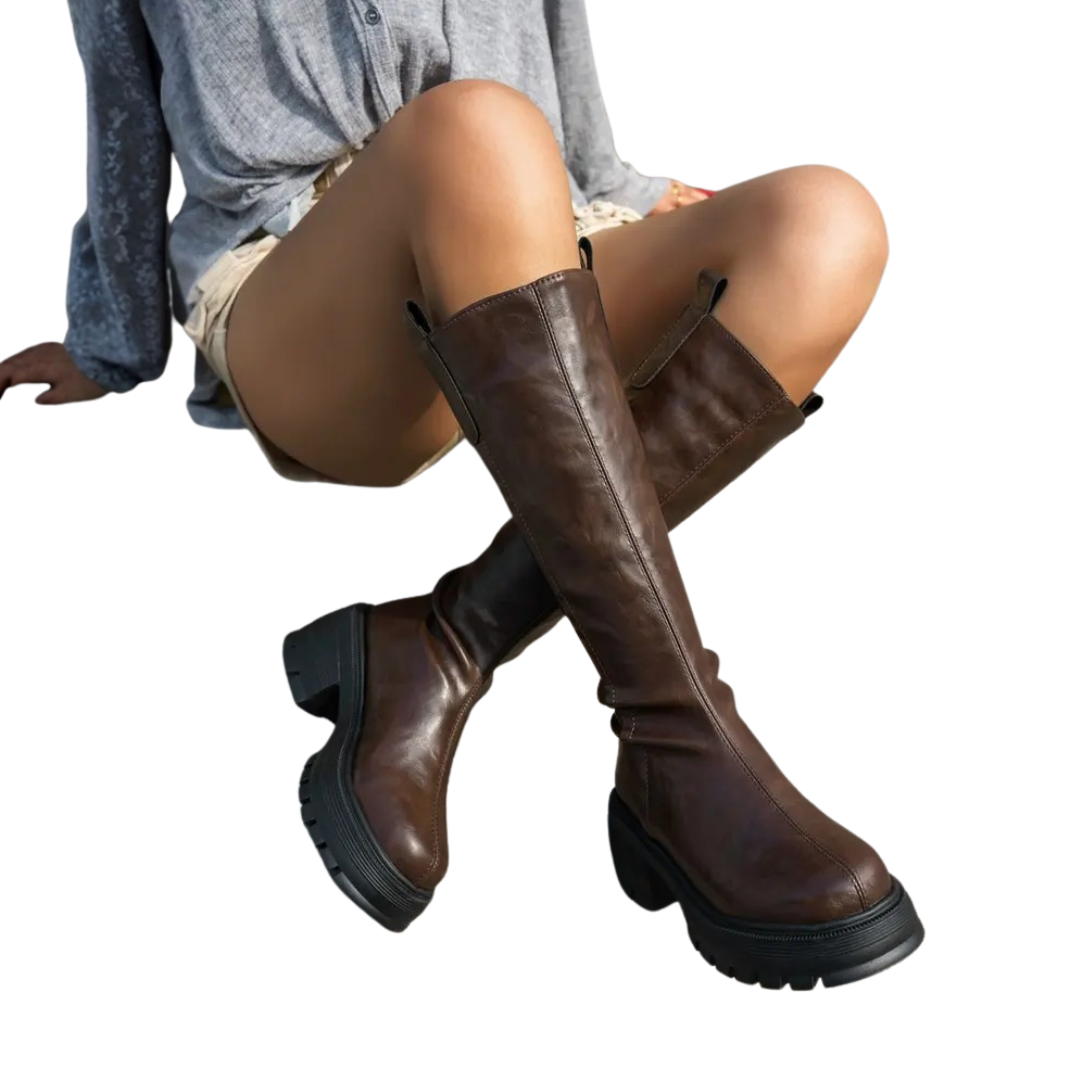 Freya fleece-lined tall shaft boots in Brown