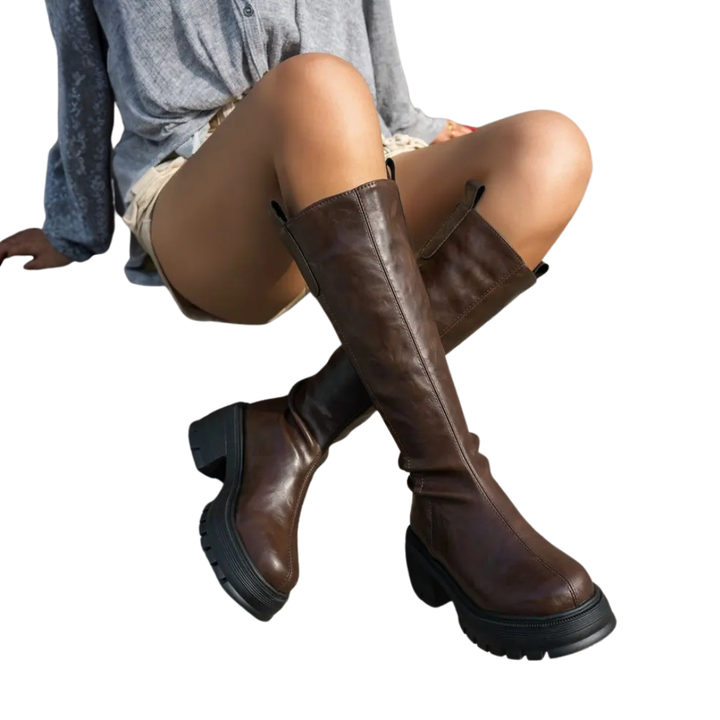 Freya fleece-lined tall shaft boots in Brown