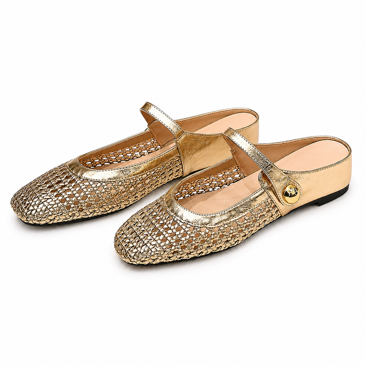 Freya woven square-toe mules in gold