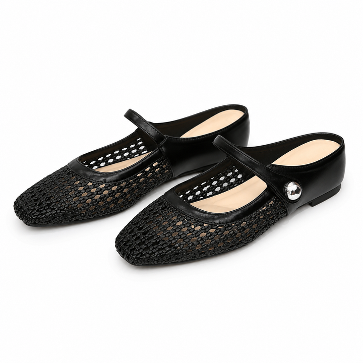 Freya woven square-toe mules in black