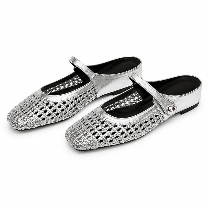 Freya woven square-toe mules in silver