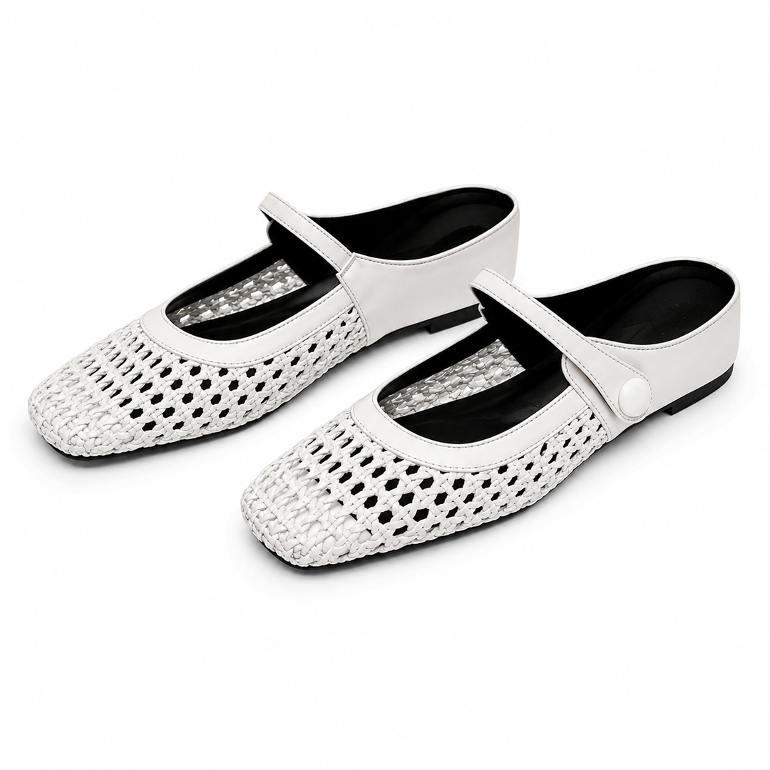 Freya woven square-toe mules in white