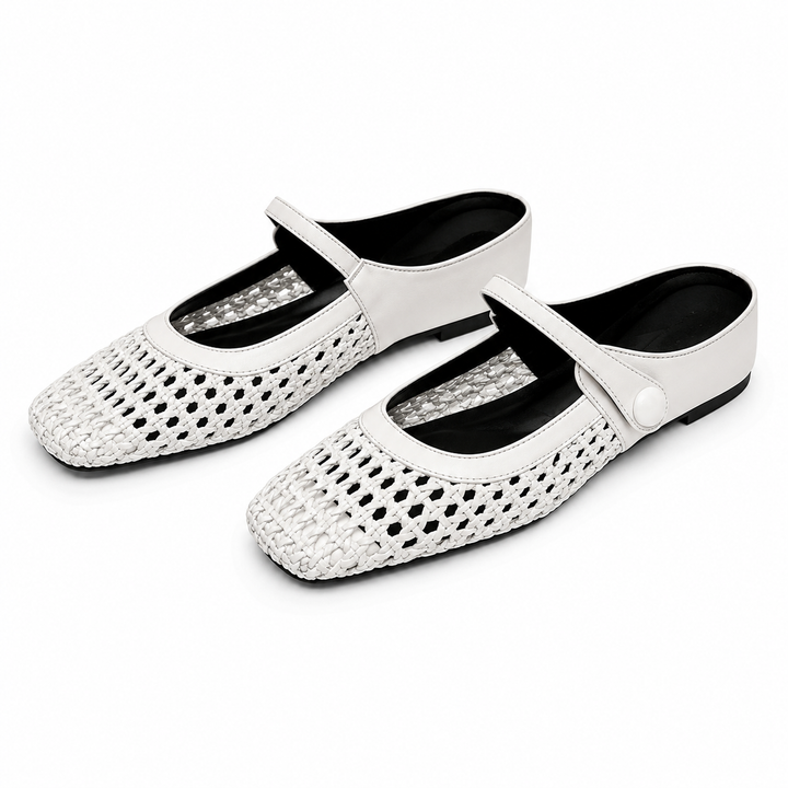 Freya woven square-toe mules in white