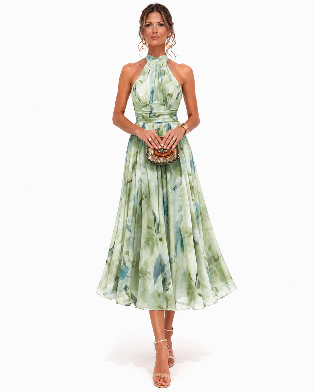 Aurora | Halter Neck Dress with Watercolor Print