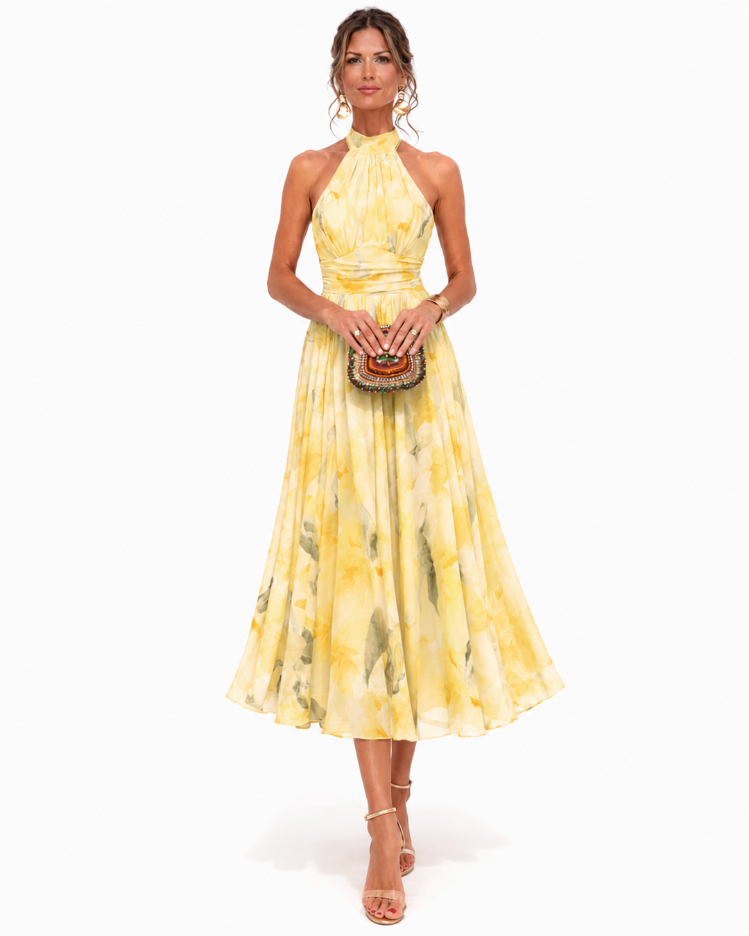 Aurora | Halter Neck Dress with Watercolor Print