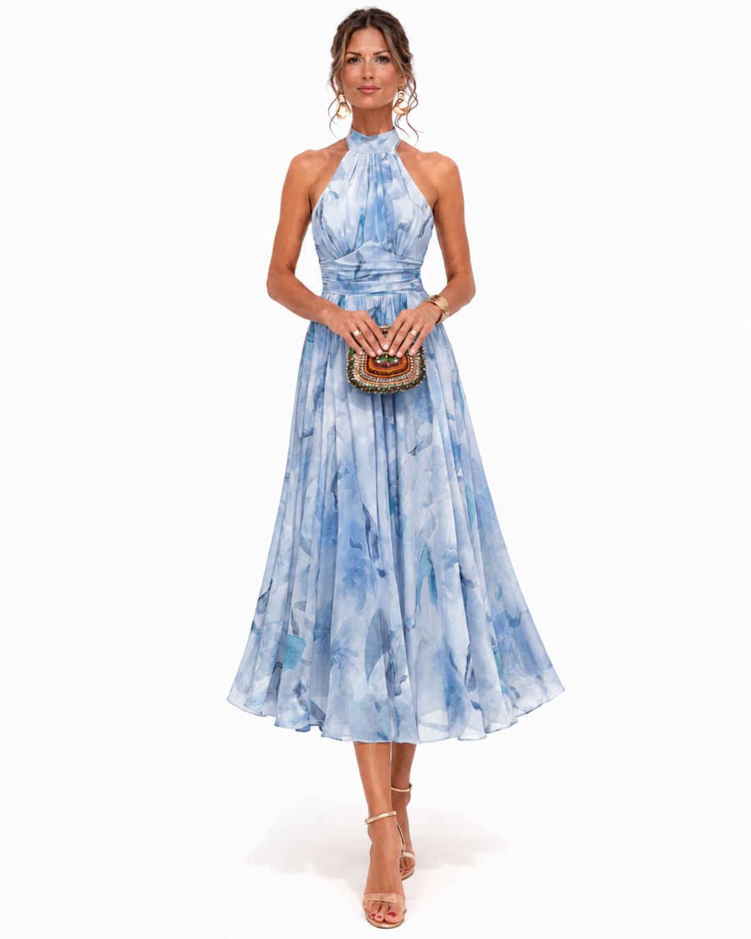 Aurora | Halter Neck Dress with Watercolor Print