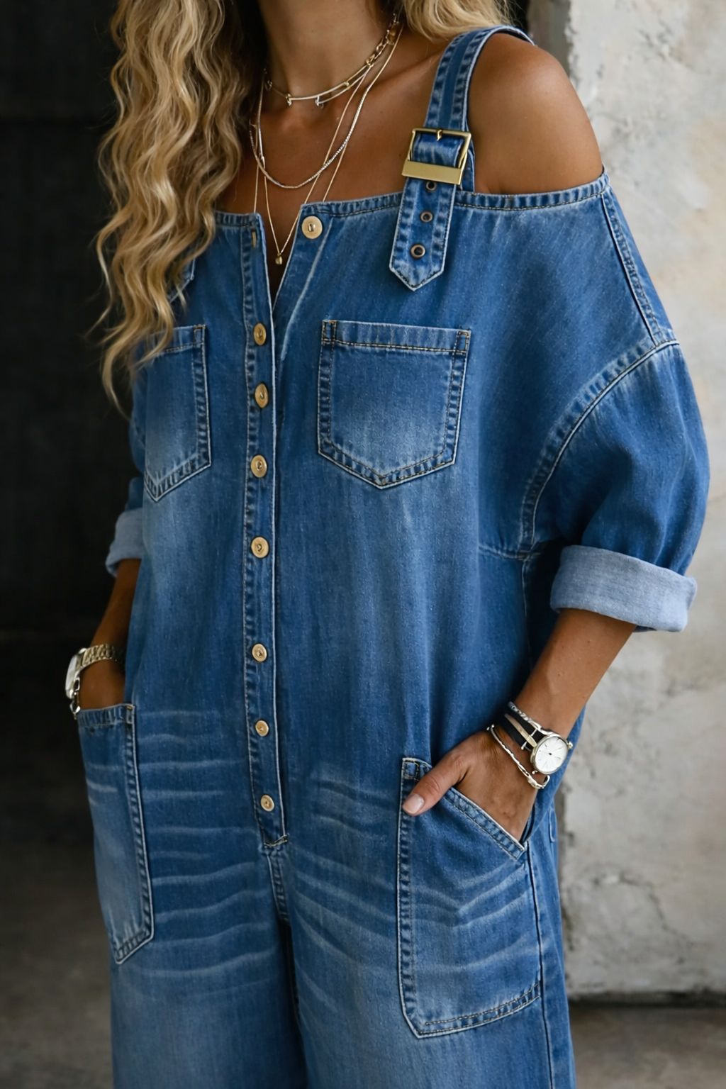 Patricia | Off-Shoulder Denim Jumpsuit