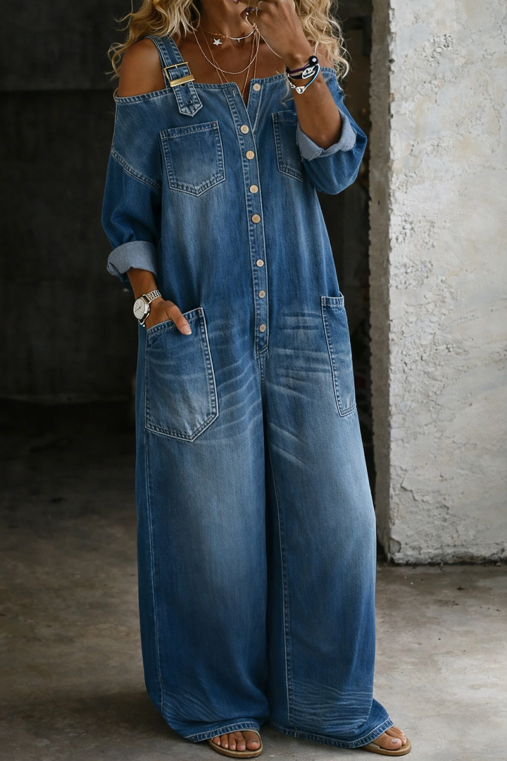 Patricia | Off-Shoulder Denim Jumpsuit