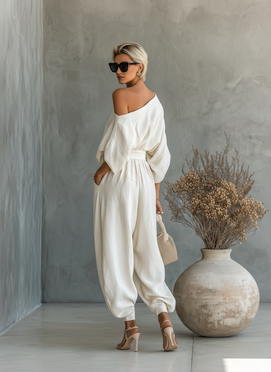 Christine | Soft Off-Shoulder Top and Tapered Pants Set