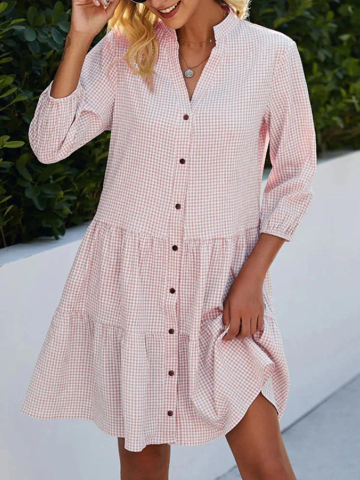 NANCY – TIERED BUTTON MINI DRESS