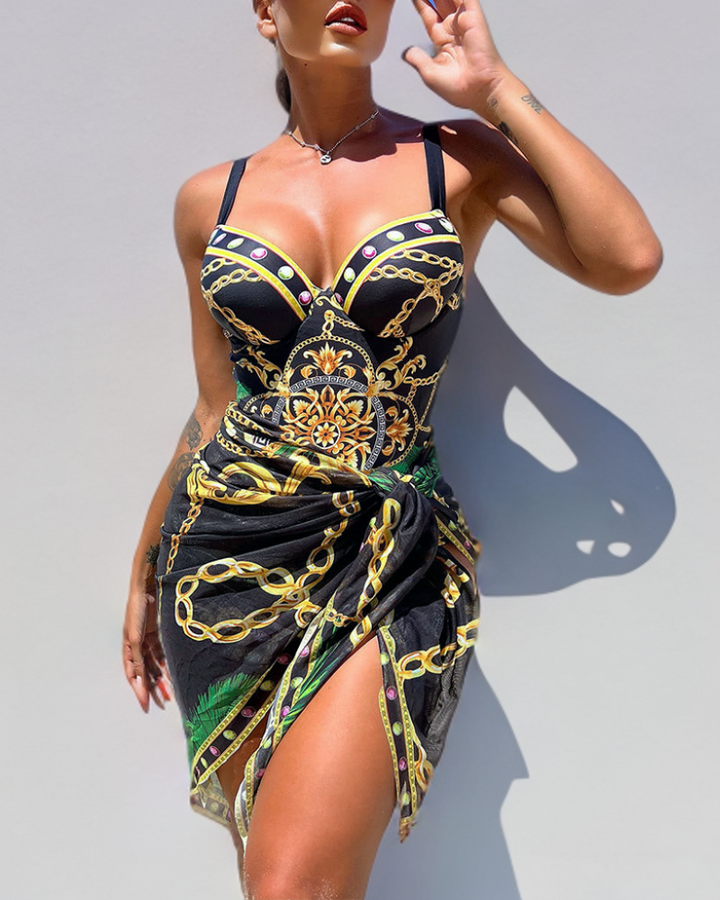 Beatrice – Push-Up One-Piece Swimsuit with Matching Beach Skirt