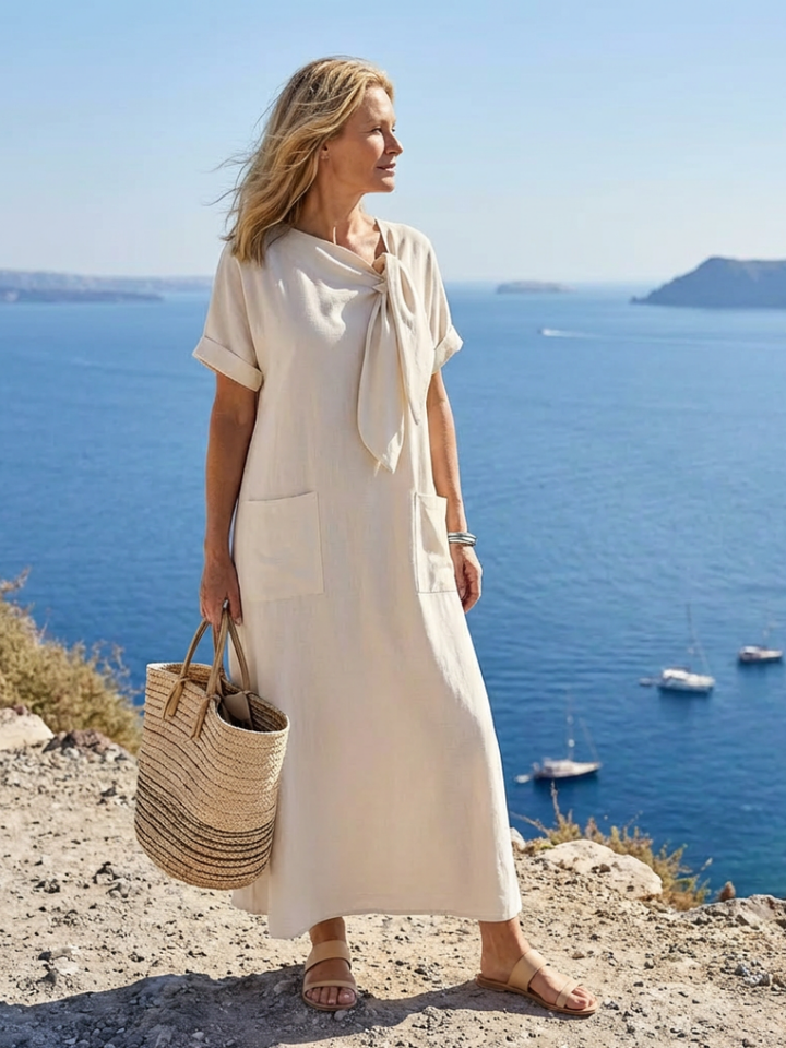 Bellarina | Round Neck Short Sleeve Pocket Maxi Dress