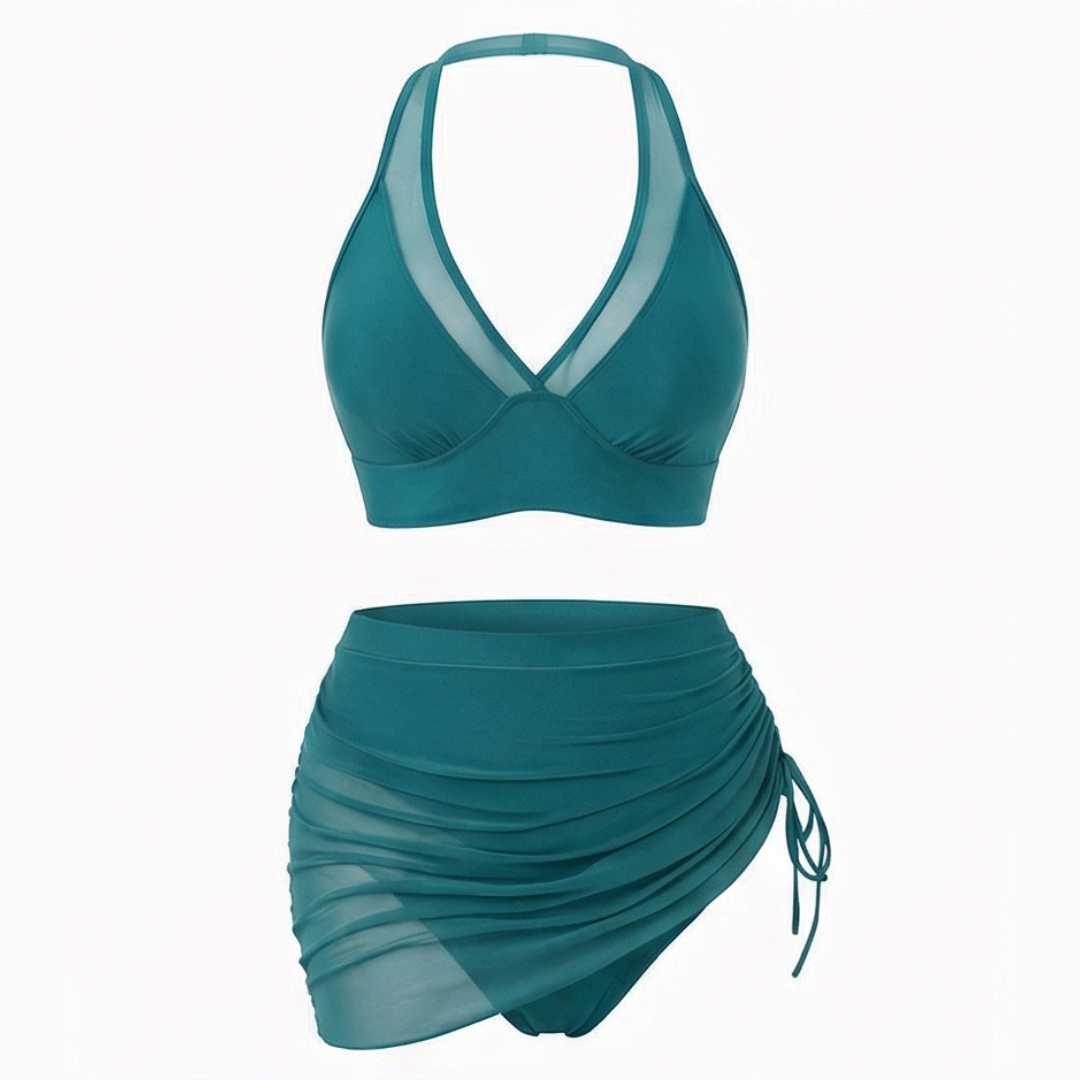 Sienna — High-Waisted Mesh Bikini Set with Ruched Skirt