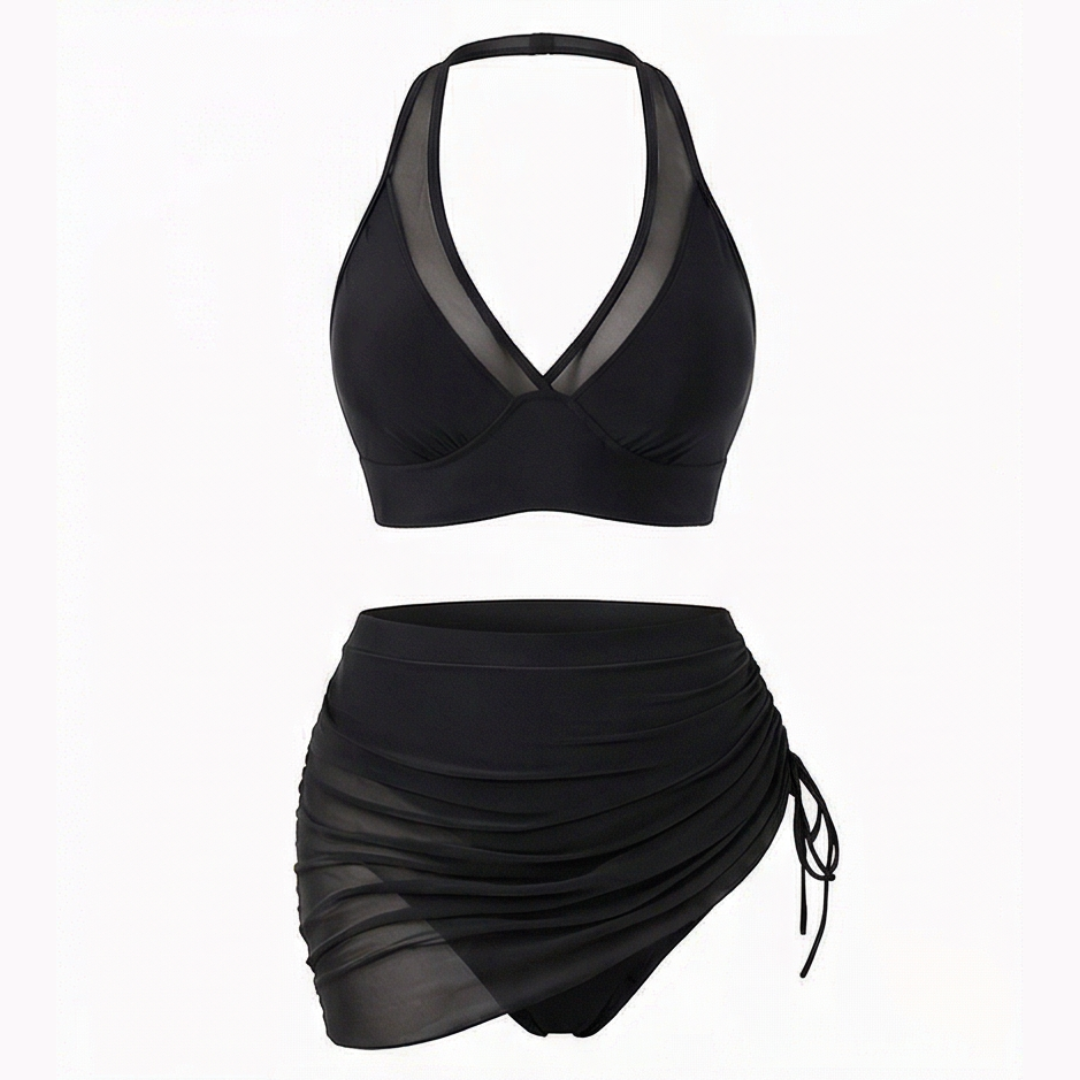 Sienna — High-Waisted Mesh Bikini Set with Ruched Skirt