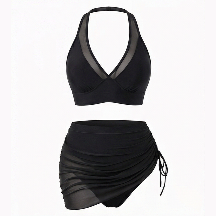 Sienna — High-Waisted Mesh Bikini Set with Ruched Skirt