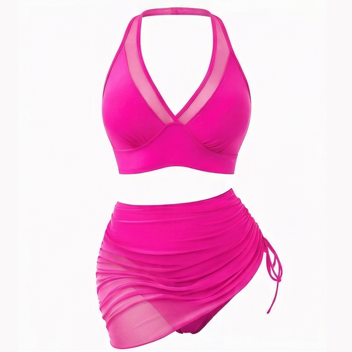 Sienna — High-Waisted Mesh Bikini Set with Ruched Skirt