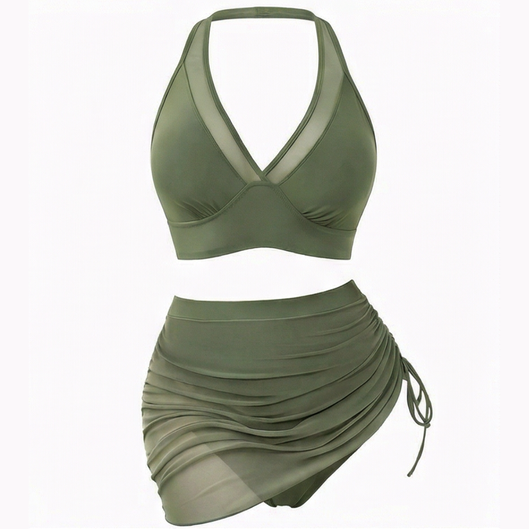 Sienna — High-Waisted Mesh Bikini Set with Ruched Skirt