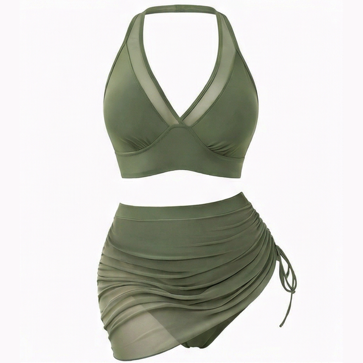 Sienna — High-Waisted Mesh Bikini Set with Ruched Skirt