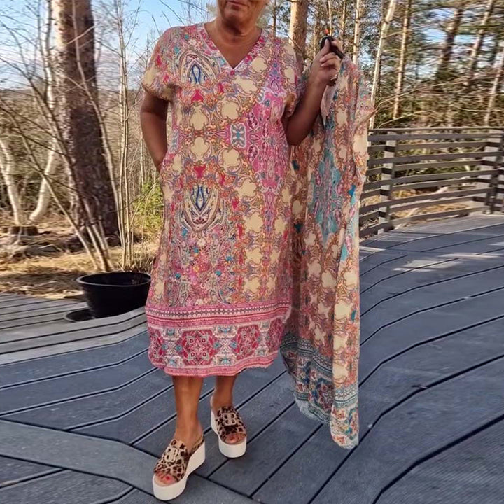 Anne | Printed V Neck Midi Dress